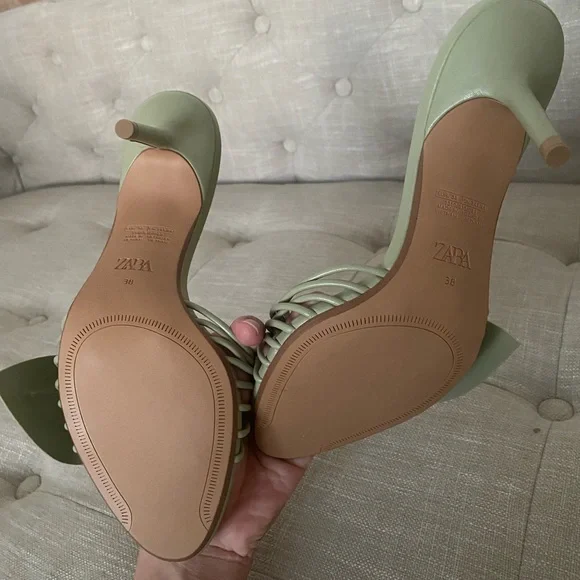 Zara Petal flower Elegant Soft Green Women's Heels - Picture 8 of 8